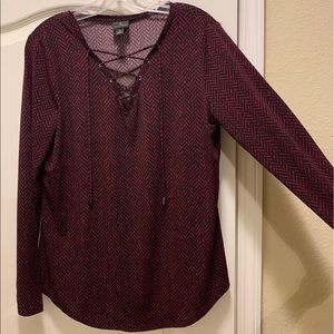 Red and black stretchy blouse